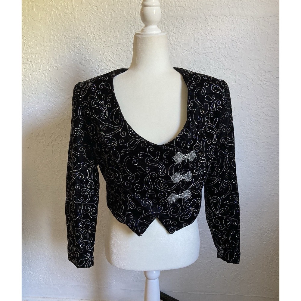 Cowgirl Sparkle Velvet Blazer Short Jacket Vintage M Longhorn Niver Western Wear